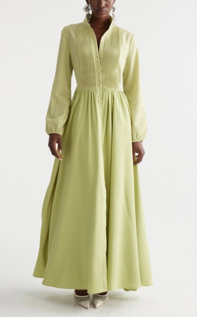 Innovare Denim Fizza Plunge Ruch Maxi Dress Chartreuse Size Small NWT